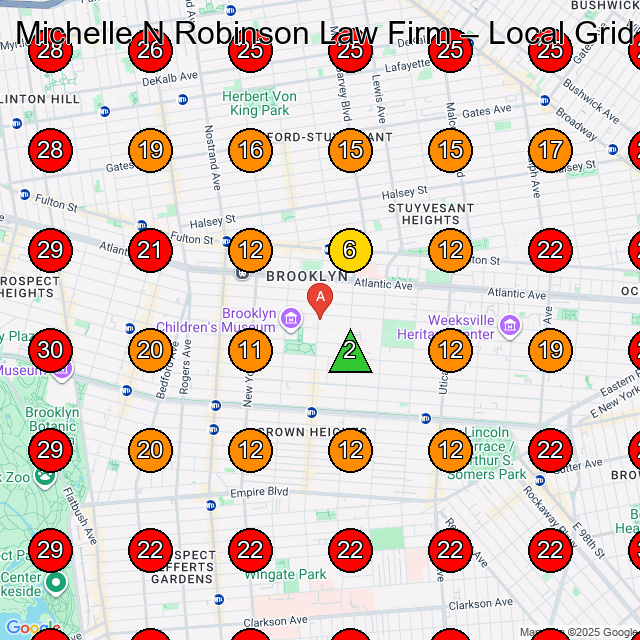 Michelle N Robinson Law Firm GeoGrid visibility map for Legal Services in Brooklyn